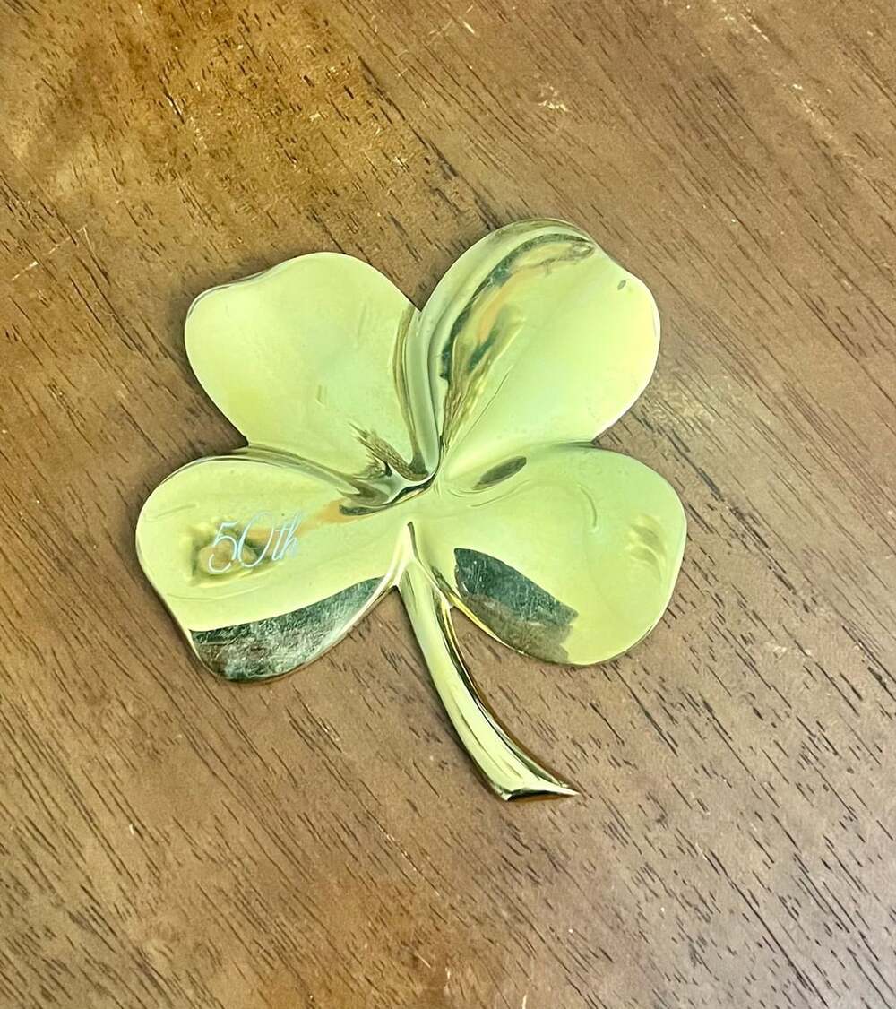 Vintage Gerity 24 Karat Gold Electroplated 4-Leaf Clover Paperweight 50th Annive